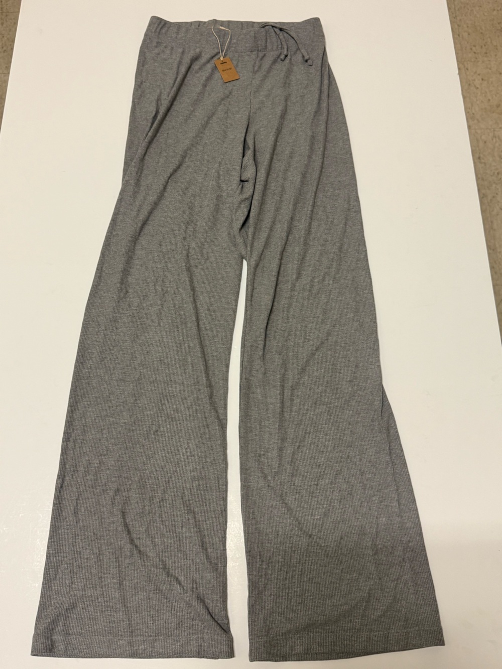 NWT Skims Women’s Gray Ribbed Wide Leg Lounge Pajama Pants Size Extra Small